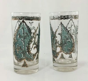 Vintage Collectible Hand Painted High Ball Glass Pair 5 1/2" Tall - Imagen 1 de 7