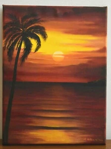 Tropical Sunset Oil Painting Burning Sky Sunset Artist Signed and Sold Original - Picture 1 of 3