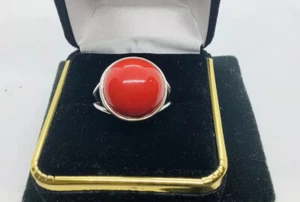 Red Coral Sterling Silver  Gemstone Statement Ring Size 8 - Picture 1 of 5