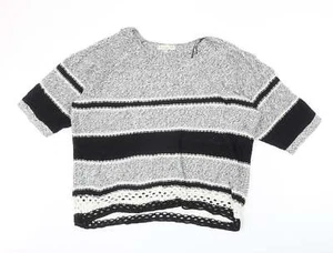 F&F Womens Grey Boat Neck Striped Acrylic Blend Jumper Size 16 - Picture 1 of 12