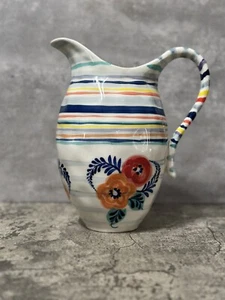 Anthropologie Pitcher Boho Floral Stripes Dishwasher Microwave Safe - Picture 1 of 5
