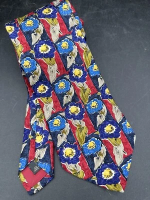 Y2K Vintage Ermenegildo Zegna Tie Red Blue Bold Floral Abstract 100% Silk - Image 1 of 4