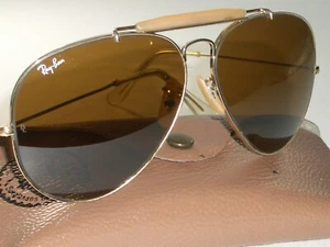 1980's 62[]14MM VINTAGE B&L RAY BAN B15 BROWN OUTDOORSMAN II AVIATOR SUNGLASSES - Picture 1 of 10