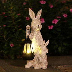 Solar Garden Statues Bunny Decor with LED Lights Home Decorations Outdoor Garden - Picture 1 of 12