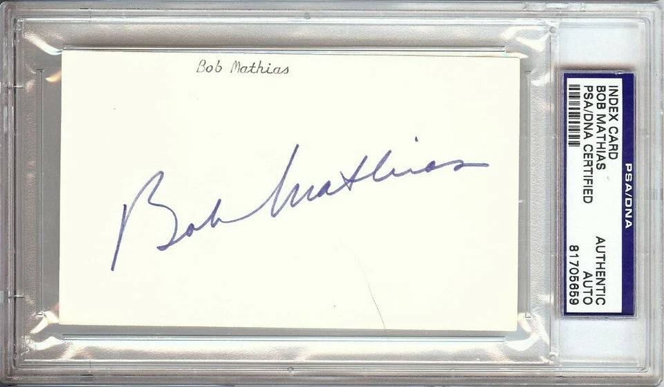 Bob Mathias Signed Autographed Index Card Olympic Gold Medalist PSA/DNA 81705659 - Image 1 of 1