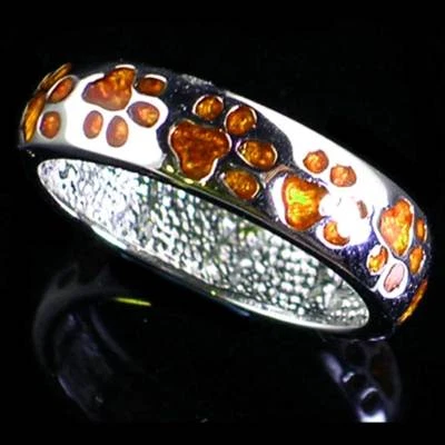 RÉPLICA DE DESIGN_IMPRESSÃO DE PATA ESMALTE LARANJA_ANEL DE BANDA_TAMANHO-6__925 PRATA ESTERLINA - Imagem 1 de 4