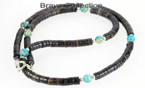 HANDMADE Turquoise & Natural Black Lip Shell Choker Men Necklace 2SN-197 - Bild 1 von 6