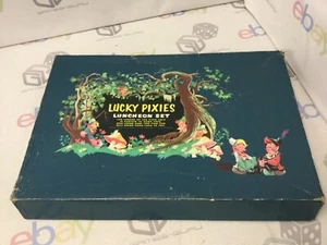 VINTAGE Lucky Pixies Luncheon Set Boxed Barth & Dreyfuss Bamboo Placemats USA - Picture 1 of 4