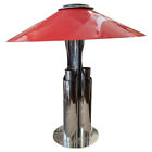 1970S Chromé Metal And Rouge Acrylic Space Age Italian Table Lampe