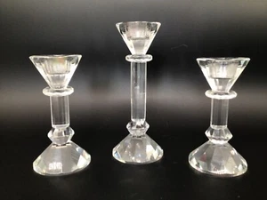 (3) LEAD CRYSTAL Candlesticks~Panel Cut Columns~Nice Prism Refraction - Picture 1 of 4
