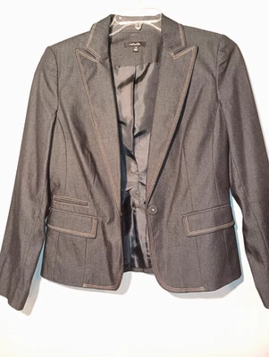 Chaqueta Blazer Rafaella Azul Marino Denim Un Botón Forrada Mujer Elástica- 12-NUEVA SIN ETIQUETAS Foto 1 de 4