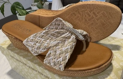 Sandalias de cuña italianas para mujer naturales/multicolor talla 8 Foto 1 de 4