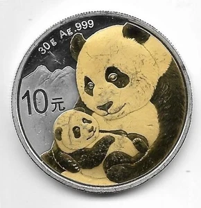 China 10 Yuan 2019 Panda , Coloriert , Vergoldet , 30 g Silber 999 Münze , F15/9 - Bild 1 von 2