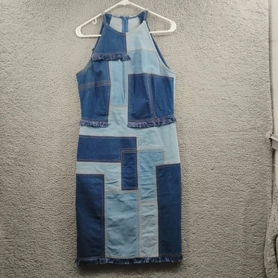 Vestido de mezclilla Escada talla 40 para mujer mediano azul jean flecos funda sin mangas Foto 1 de 4