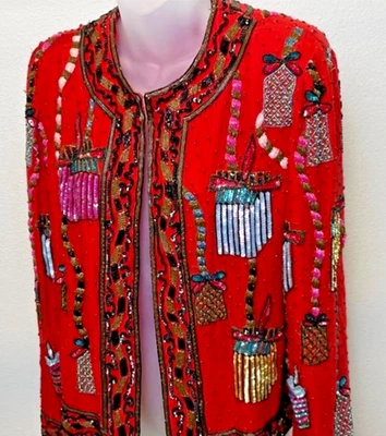 Scala красный шелк вручную бисером блестки Рождественская куртка подарки подарочные коробки - Изображение 1 из 4