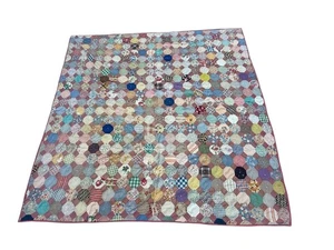 Trapunta antica vintage, patchwork ottagonale, anni 40/50 feedack abito stampe cottage - Foto 1 di 16