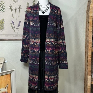 Y2k Fair Isle Long Open Cardigan Sweater Whimsigoth Fairy Grunge Cottagecore L - Picture 1 of 6