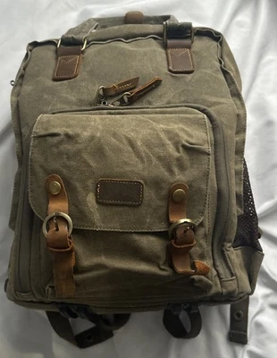 Mochila para cámara de lona encerada DSLR fotografía verde oliva Foto 1 de 4