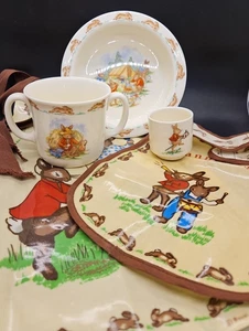 Vintage Royal Doulton 'Bunnykins' Set - Bowl, Mug, Egg Cup, Bib & Apron - Picture 1 of 19