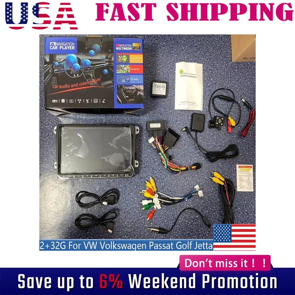 For VW Volkswagen Jetta Passat 9" Carplay Android12 Car Stereo Radio Navi w/ Cam - Image 1 of 4