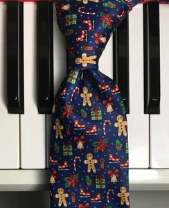JOY  / Christmas Magic Polyester Necktie w/Gingerbread, Candy Canes, Bows & More - Picture 1 of 9