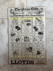 Principios de 1940 Lloyd’s Mason Ave Cabo Charles Va Regalos de Navidad Periódico Anuncio ESVA - Imagen 1 de 1