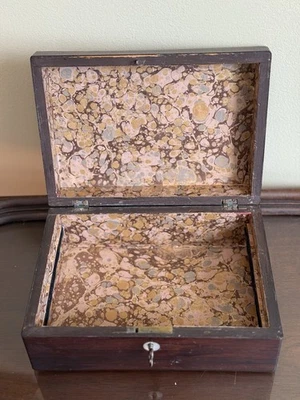 Antique Rosewood And Mother Of Pearl Marbled Box With Key - Image 1 of 4