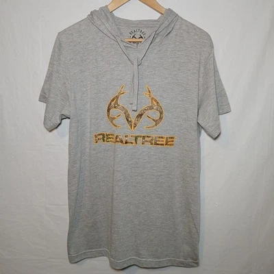 Antler Creek Realtree Size Medium Short Sleeve Hoodie Gray And Camo Logo NWT! - Image 1 of 4