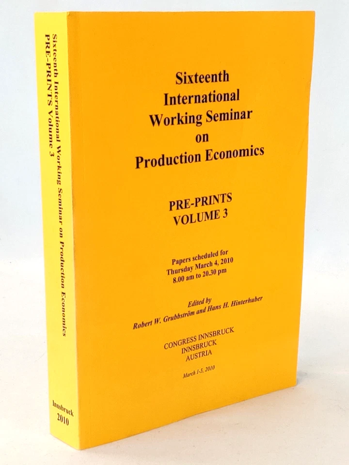 Innsbruck 2010 Seminar Pre-Prints Vol. 3 Seminar on Production Economics Busines - Image 1 of 4