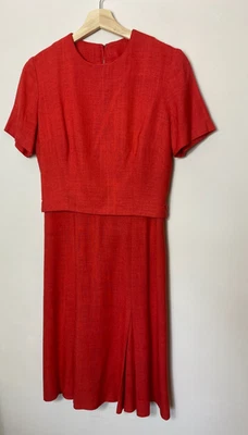 Alison Ayres coral red vintage midi dress size 12 circa 1960s retro - Image 1 of 4
