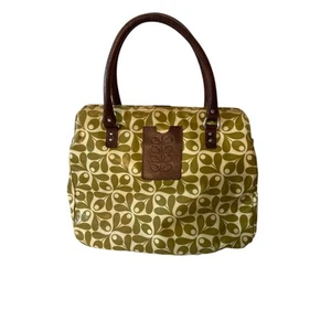 Orla Kiely London Coated Canvas Shoulder Top Handle Bag Green Stem Brown - Picture 1 of 12
