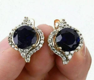 2 Karat Rundschliff Lab Created Saphir Huggie Creolen 14K Gelbgold vergoldet - Bild 1 von 2