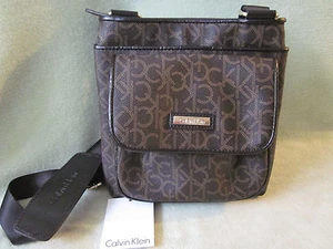Calvin Klein Khaki/Brown Signature PVC Crossbody/ Shoulder BAG NWT Cute Bag! - Picture 1 of 8