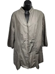 NWOT Mind Set Womans Button Front Lace Details Tunic Top Size Large Gray Wash - Picture 1 of 8