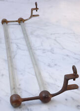 Vintage Nickel Brass & Glass Towel Rail Holder Kitchen Shelf Antique Double Rail