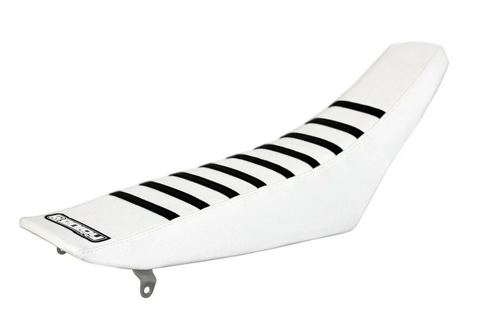 2005 - 2014 HONDA CRF 450 X SEAT COVER by Enjoy MFG ALL WHITE w/ BLACK RIBS #101 - Image 1 of 4