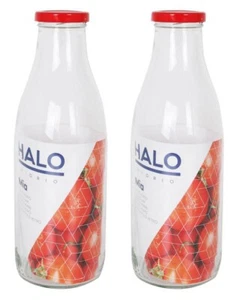 2er Pack 1L Glasflasche roter Schraubdeckel Milchsaft Wasser 9x25,5cm MIA - Bild 1 von 2