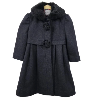 Abrigo de Vestido de Lana Rothschild Niñas Borde de Piel Sintética Princesa Gris Oscuro Plisado 3T Foto 1 de 4