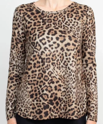 Top Joan Vass NY Manga Larga Talla L XXL Marrón Leopardo Estampado Animal $58 Nuevo con Etiquetas Foto 1 de 4