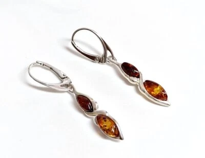 Bernstein Ohrringe Silber 925 mehrfarbig Ohrhänger echt Sterlingsilber bj269 - Bild 1 von 3