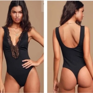 Free People First Call Lace Neckline Bodysuit - Black - L - Picture 1 of 6
