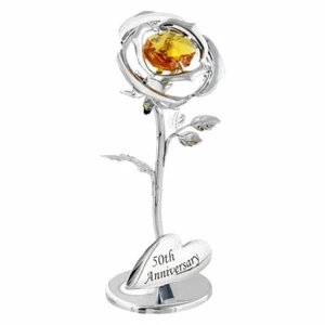 Modern "50th Anniversary" Silver Plated Flower with Gold Swarovski Crystal Gl...