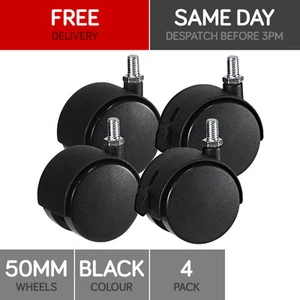Lot de 4 roulettes jumelles filées noires pivotantes pour armoires modèle A - Photo 1/2