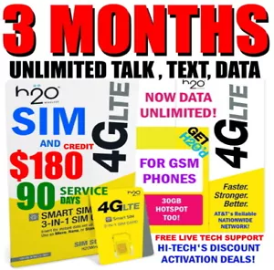 H2O SIM with $60 plan ⭐ 3 MONTHS INCLUDED ⭐  TALK TEXT & UNLIMITED DATA ⭐ - Picture 1 of 6