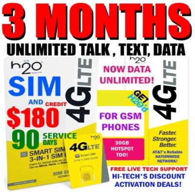 H2O SIM with $60 plan ⭐ 3 MONTHS INCLUDED ⭐  TALK TEXT & UNLIMITED DATA ⭐ - Image 1 of 4
