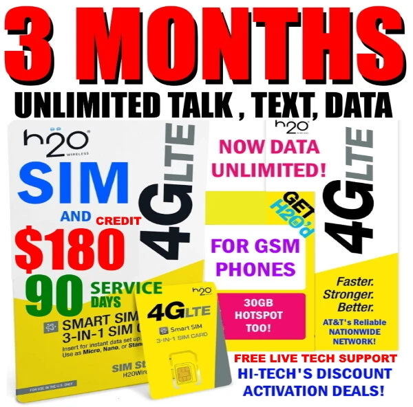 H2O SIM with $60 plan ⭐ 3 MONTHS INCLUDED ⭐  TALK TEXT & UNLIMITED DATA ⭐ - Image 1 of 4