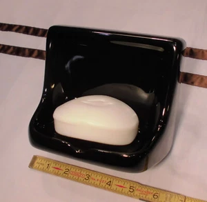 Glossy *Black* Ceramic Soap Dish for tub or shower, Mint New Stock, Drain Slot - Picture 1 of 11