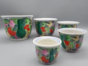 WILLIAMS SONOMA Painted Veggie Fruit Ceramic Flower Succulent Plant Pot 5pc VTG - Picture 1 of 20