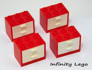 4 LEGO Armario Rojo 2x3x2 Tachuelas Abiertas con Cajones Blancos (92410) - Imagen 1 de 3