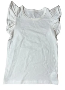Girls White Ruffle Short Sleeved White Ivory T Shirt Top Size 4/5 - Picture 1 of 3